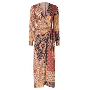MISA Los Angeles Eliza Patchwork Wrap Dress in Multi Brown, Size S​